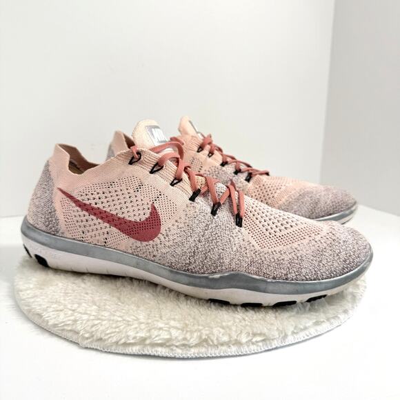 Nike Flyknit Racer Shoes Womens Size 12 Pink‎ Gray Lightweight Running Sneakers - Picture 2 of 11